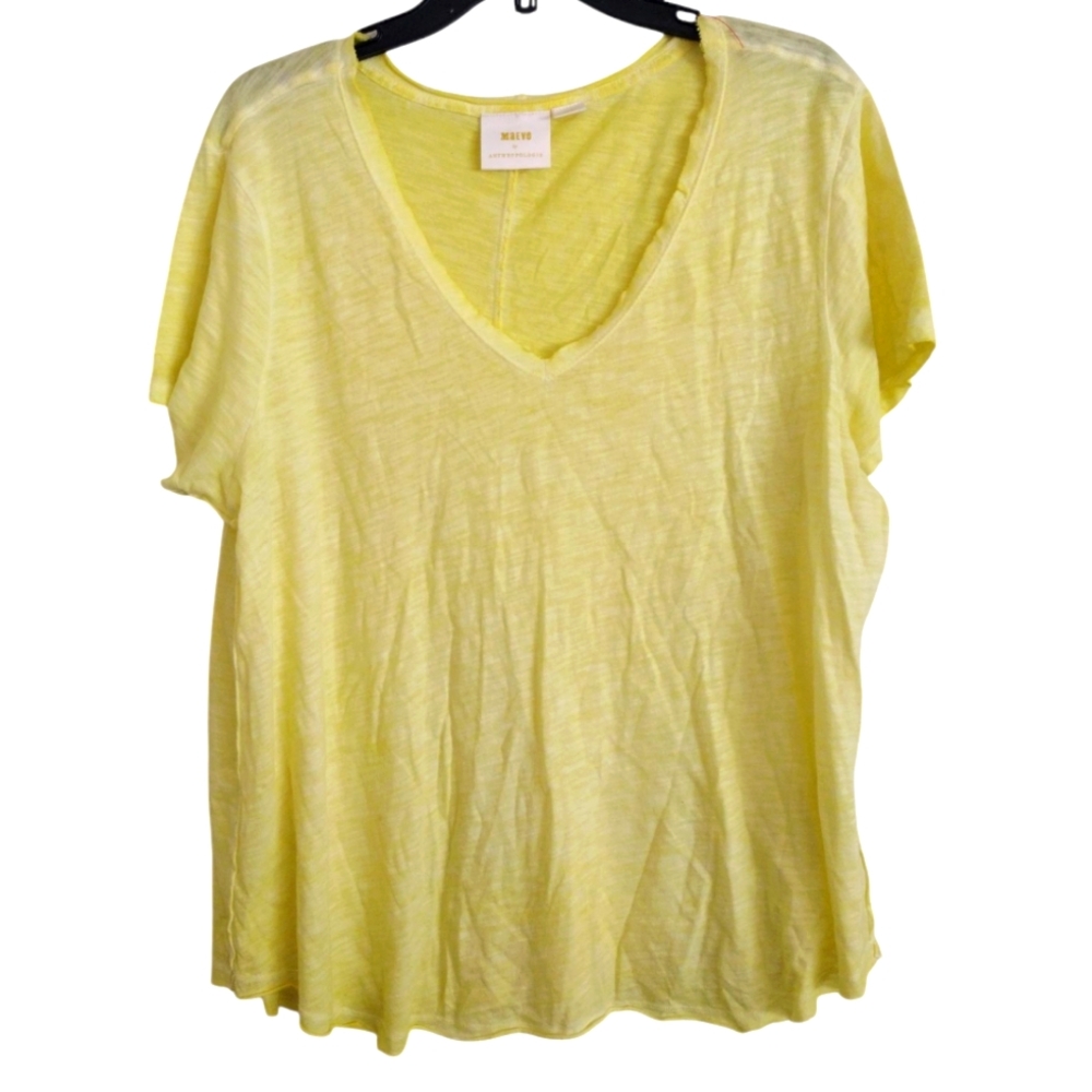 Maeve By Anthropologie Yellow V-Neck 100% Cotton Top Size XL